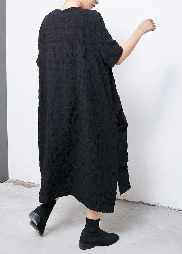 Women cotton clothes Organic Irregular Casual Round Neck Cotton Solid Dress - SooLinen