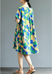 Women cotton tunic top Fun Short Sleeve Fashion Printed A-Line Dress - SooLinen