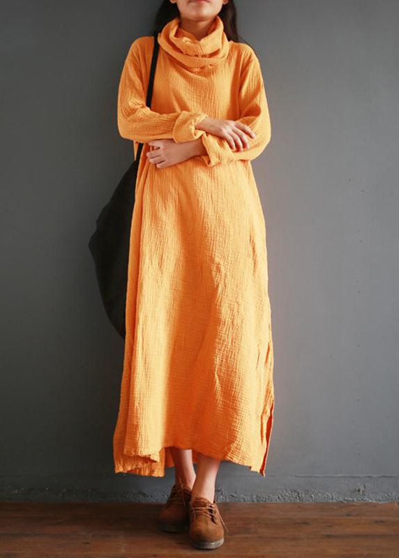 Women cotton tunics for women Fitted Turtleneck Split Loose Cotton Vintage Winter Dress