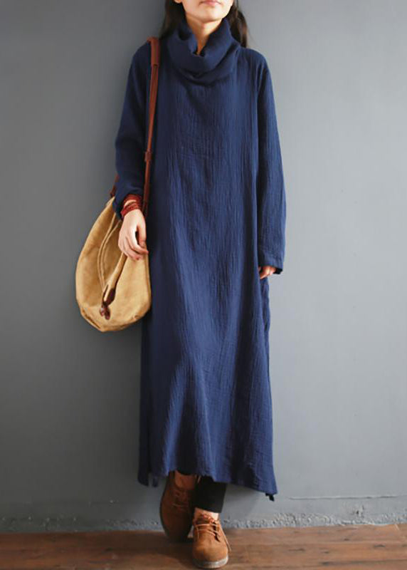 Damen-Baumwoll-Tuniken für Damen Tailliertes Rollkragen-Split-Los-Baumwoll-Vintage-Winterkleid