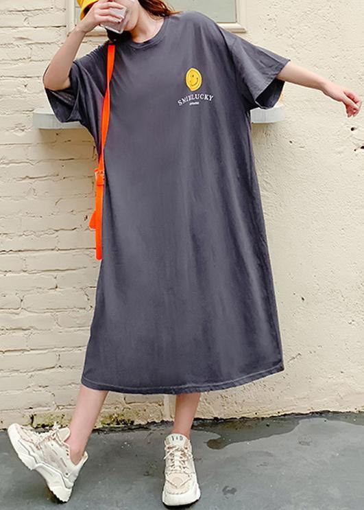Women dark gray Cartoon print clothes o neck Plus Size summer Dress - SooLinen