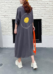 Women dark gray Cartoon print clothes o neck Plus Size summer Dress - SooLinen