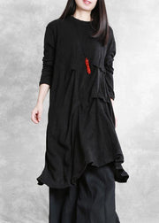 Women dark gray Cotton tunic dresses metric Cinched Art Dress - SooLinen