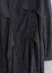 Women dark gray Cotton tunic dresses metric Cinched Art Dress - SooLinen