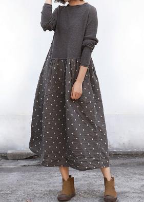 Women dark gray Sweater dress outfit Beautiful big hem DIY patchwork knit dresses - SooLinen