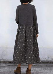 Women dark gray Sweater dress outfit Beautiful big hem DIY patchwork knit dresses - SooLinen