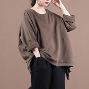 Women dark gray clothes For Women o neck Art fall tops - SooLinen