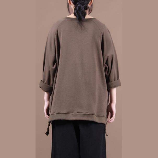 Women dark gray clothes For Women o neck Art fall tops - SooLinen