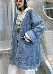 Women denim blue Fine trench coat Shape Button Down outwear - SooLinen