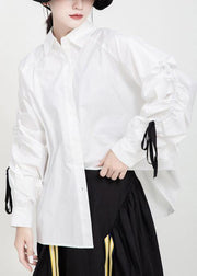 Women drawstring cotton fall clothes Tutorials white shirts - SooLinen