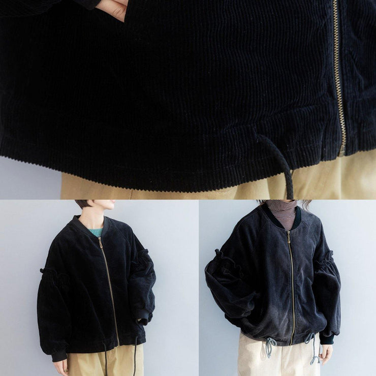 Women drawstring hem fine zippered tunic coat gray tunic outwears - SooLinen