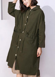 Women drawstring fine spring clothes dark green baggy women coats - SooLinen