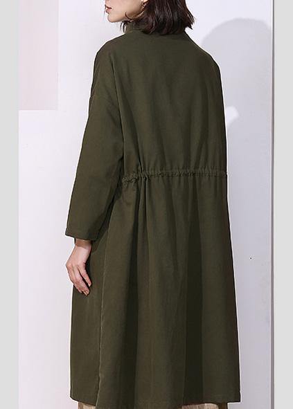 Women drawstring fine spring clothes dark green baggy women coats - SooLinen