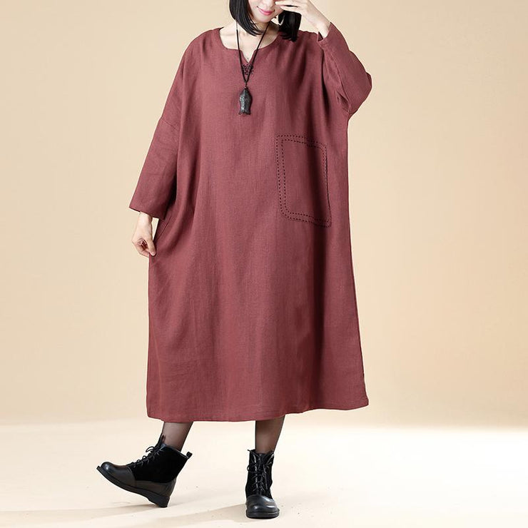 Women dresses 18th Century Cotton Linen Women Autumn Round Neck Long Sleeve Loose Dress