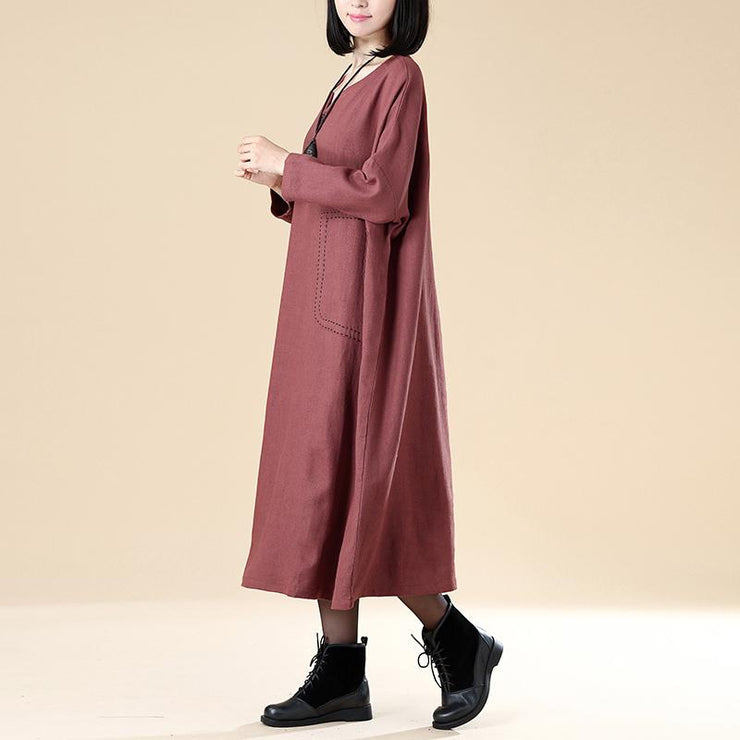 Women dresses 18th Century Cotton Linen Women Autumn Round Neck Long Sleeve Loose Dress