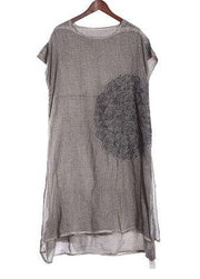Women embroidery linen cotton clothes For Women Outfits gray side open Dresses summer - SooLinen