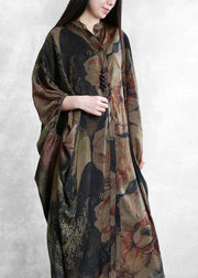 Women floral Robes stand collar Batwing Sleeve Kaftan summer Dress - SooLinen