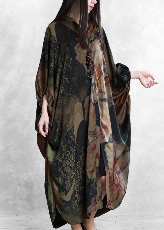 Women floral Robes stand collar Batwing Sleeve Kaftan summer Dress - SooLinen
