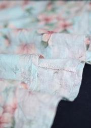 Women floral cotton linen tops women blouses design v neck summer shirt - SooLinen
