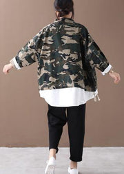 Women floral fine tunics stand collar false two pieces outwear - SooLinen