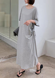 Women gray Letter outfit o neck drawstring Robe Dress - SooLinen