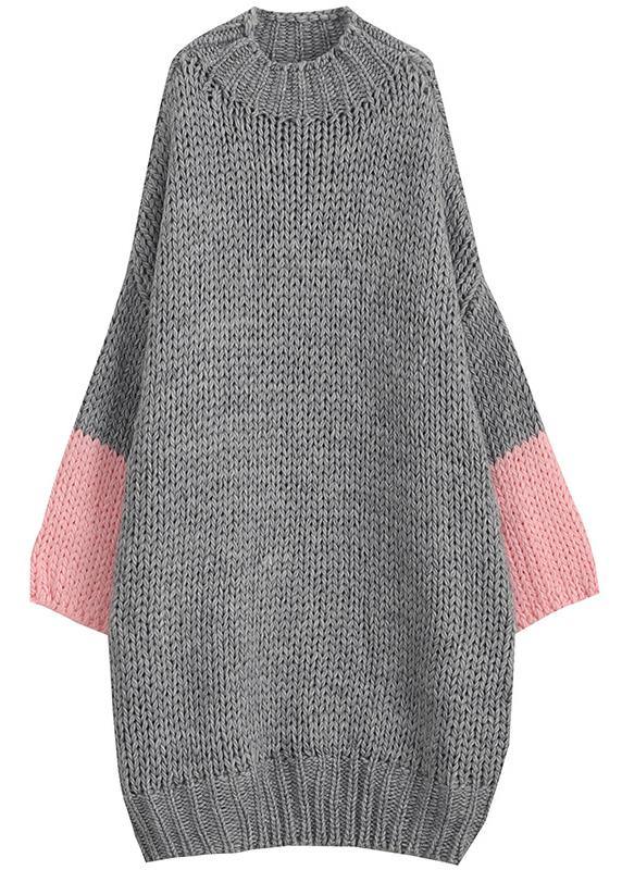 Women gray Sweater knit top pattern Upcycle o neck Batwing Sleeve knit dress - SooLinen