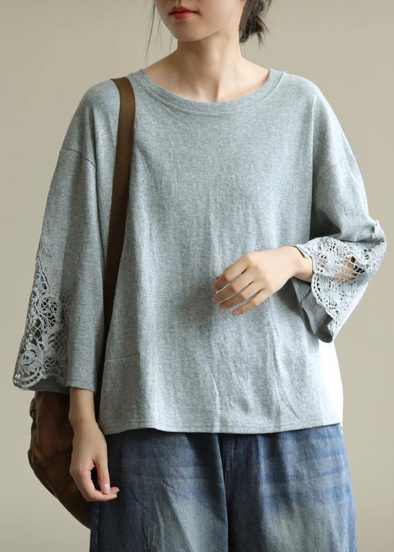 Women gray clothes For Women o neck patchwork box fall blouses - SooLinen
