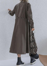 Women gray green Cotton 0lapel collar baggy asymmetric Dresses - SooLinen