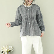 Damen graue Leinenkleidung für Damen Omychic Kleiderschränke Stehkragen Tunika Blusen