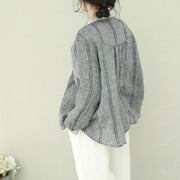 Women gray linen clothes For Women Omychic Wardrobes stand collar tunic blouses