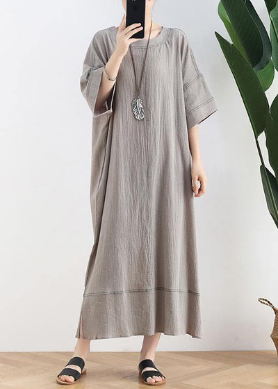 Women gray linen clothes o neck baggy Dresses summer Dresses - SooLinen