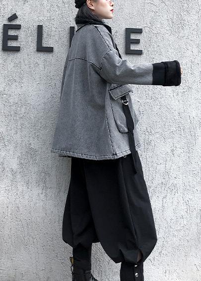 Women gray thick fine clothes For Women Sleeve zippered big pockets jackets - SooLinen