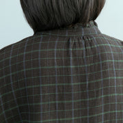 Frauen grüne karierte Baumwoll-Tuniken für Frauen aus dem 18. Jahrhundert Stoffe Baumwolle Frühling gekräuseltes Hemdkleid