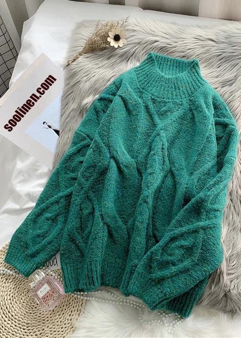 Women green Sweater dress outfit plus size high neck thick daily  knit dress - SooLinen