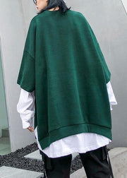 Women green cotton clothes false two pieces Dresses o neck top - SooLinen