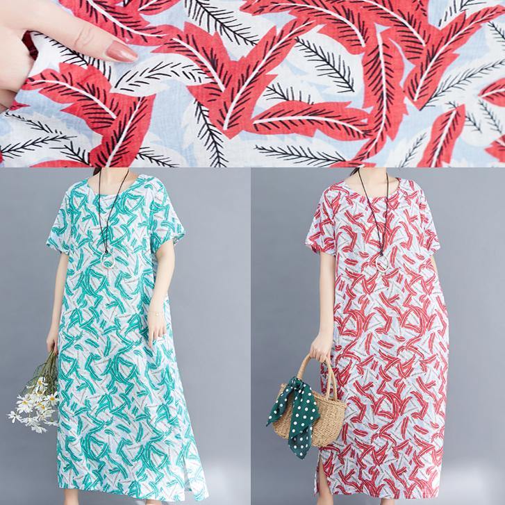 Women green cotton dresses Fashion Fabrics prints Maxi summer Dresses - SooLinen