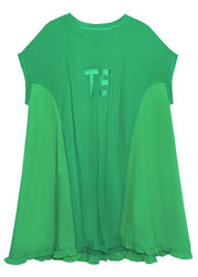 Women green embroidery Cotton Tunics o neck Midi summer Dress - SooLinen