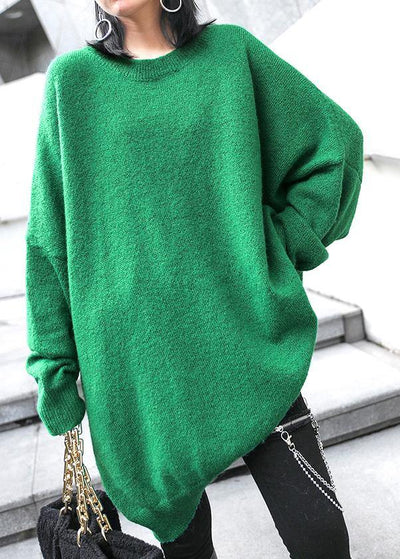 Women green knitted pullover o neck Batwing Sleeve casual knitted blouse - SooLinen