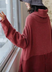 Women high neck asymmetric Sweater outfits Street Style red Fuzzy sweater dress - SooLinen