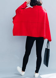 Women high neck asymmetric clothes Shirts red top - SooLinen