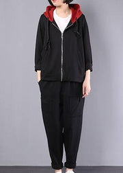 Women hooded cotton clothes Photography black coats fall - SooLinen