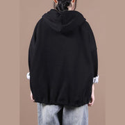 Women hooded drawstring Fine fall coats black loose jackets - SooLinen