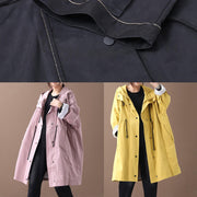 Women hooded drawstring pockets fine clothes For Women yellow loose jackets - SooLinen