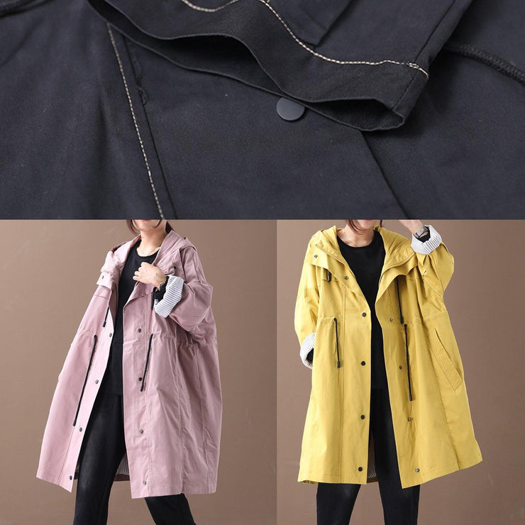 Women hooded drawstring pockets fine clothes For Women yellow loose jackets - SooLinen