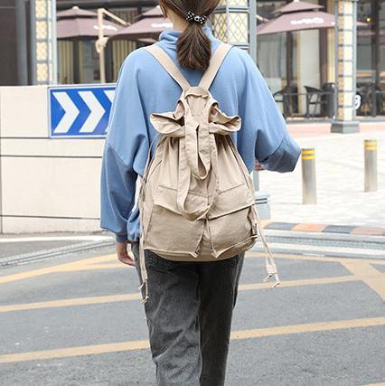 Women khaki Quotes Double Front Pockets Simple Drawstring Backpacks - SooLinen