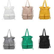 Women khaki Quotes Double Front Pockets Simple Drawstring Backpacks - SooLinen