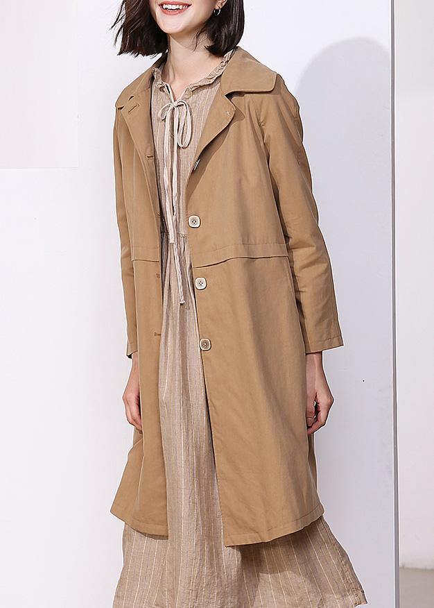 Women khaki fine trench coat Inspiration long sleeve spring jackets - SooLinen