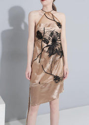 Women khaki tulle clothes embroidery Art summer Dresses - SooLinen