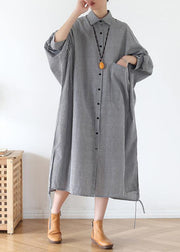 Women lapel Batwing Sleeve fall tunic pattern Fashion Ideas black striped Plus Size Dresses - SooLinen