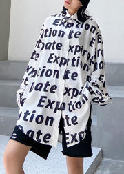 Women lapel Button Down tunics Work Outfits Letter shirt - SooLinen